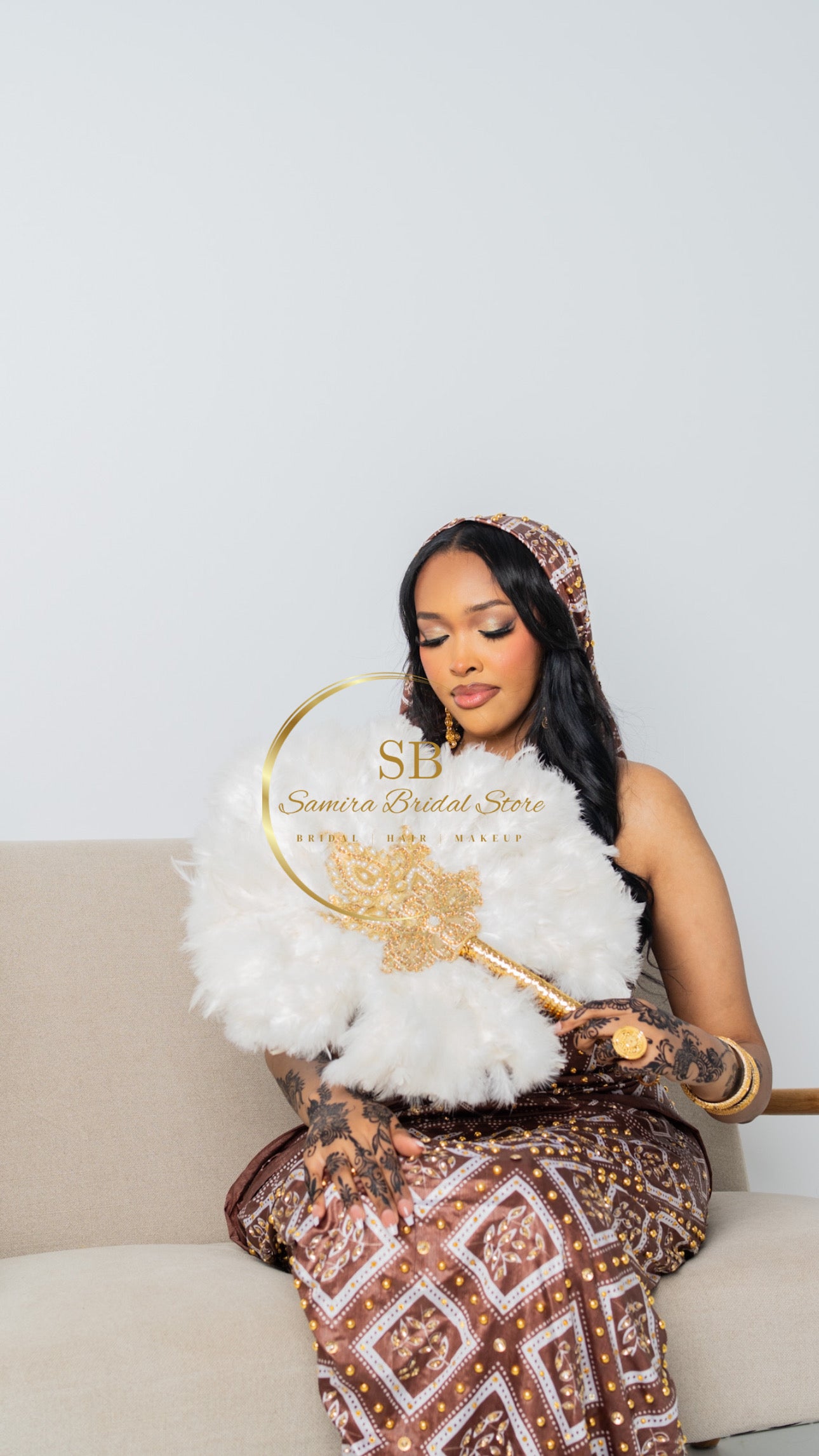 Gacaliso Bridal Shaash - Brown & White