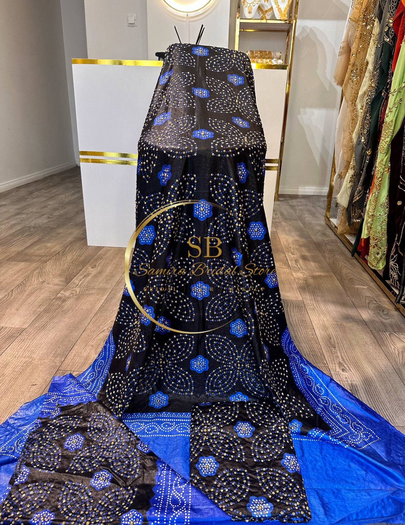 Bridal Shaash with stone work - Blue & Black