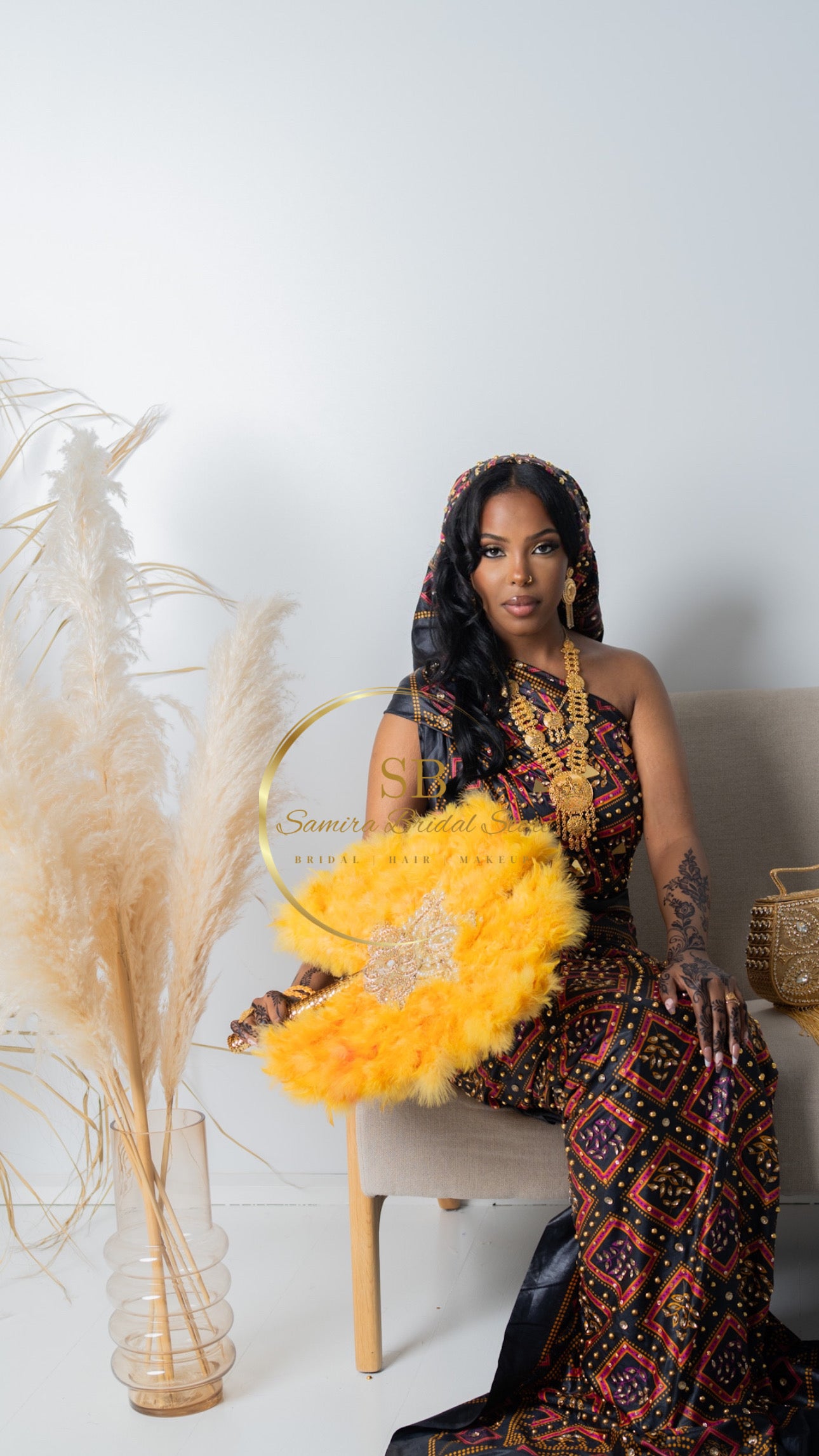 Gacaliso Bridal Shaash - Orange & Black