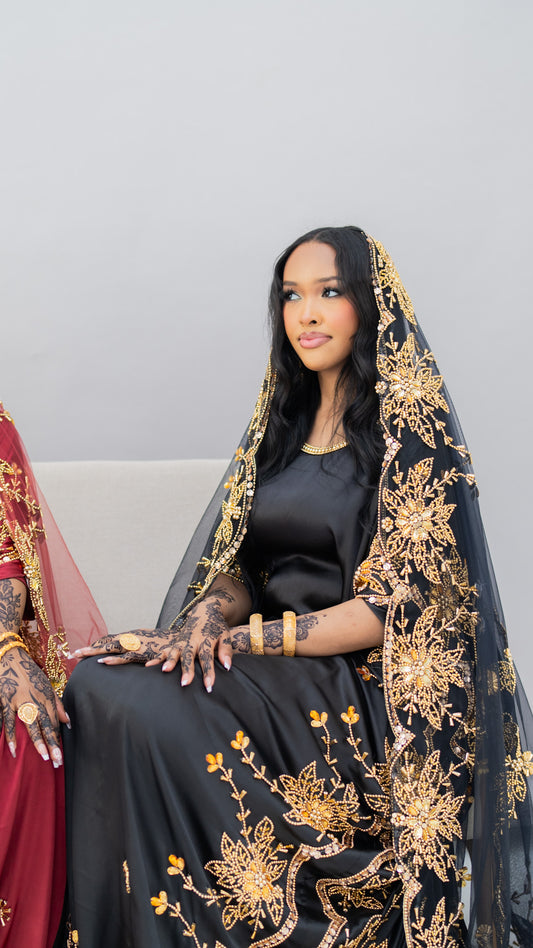 PRE-ORDER  Ladan Silk Bridal Dirac -  Black & Gold