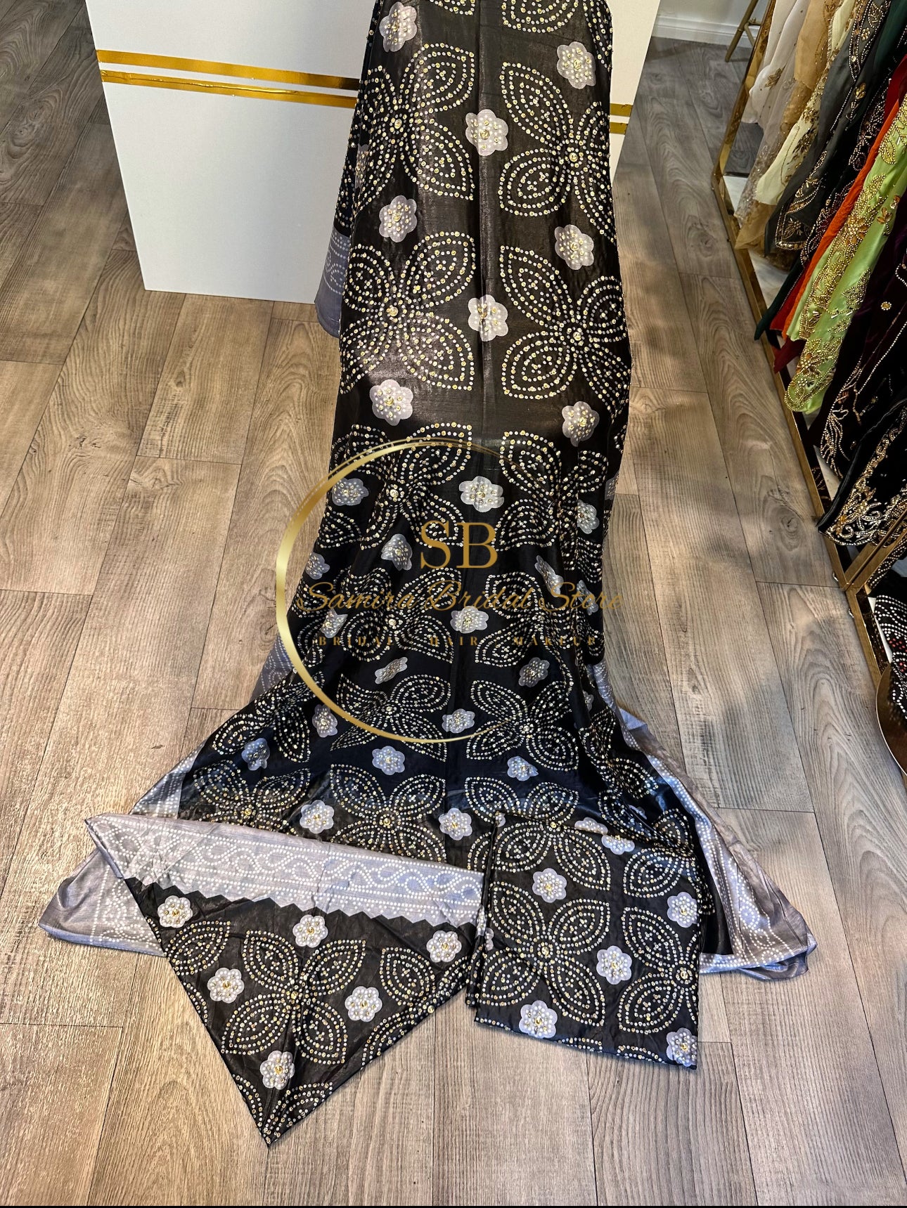 Bridal Shaash with stonework - Grey & Black