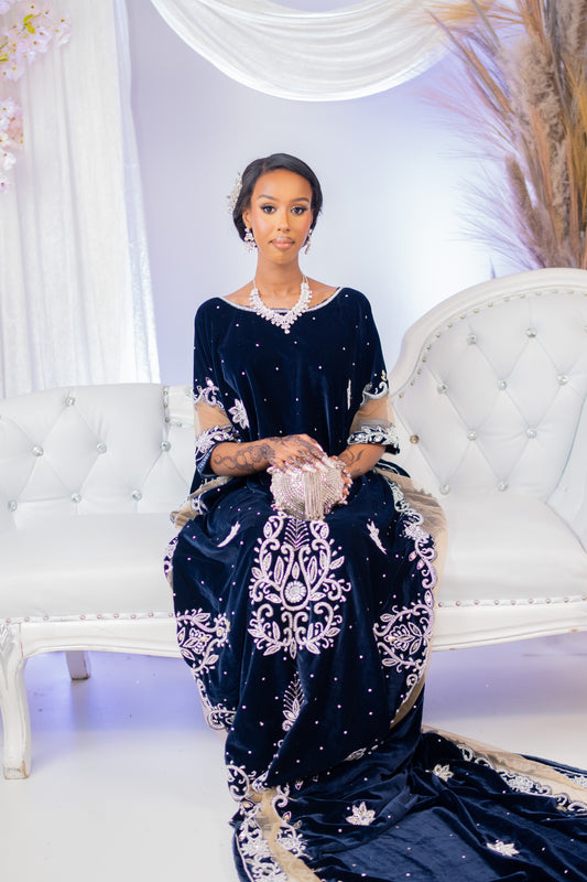 PRE-ORDER Imaan Velvet Bridal Dirac - Dark Blue