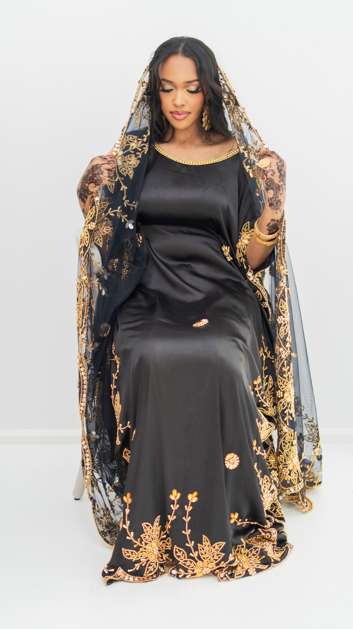 PRE-ORDER  Ladan Silk Bridal Dirac -  Black & Gold
