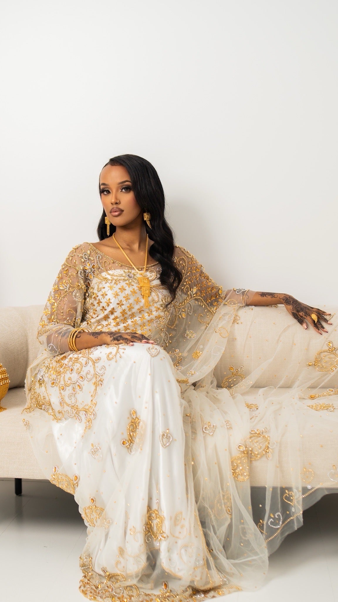 PRE - ORDER Dahab & Xariir Bridal Lace Dirac -  White & Gold