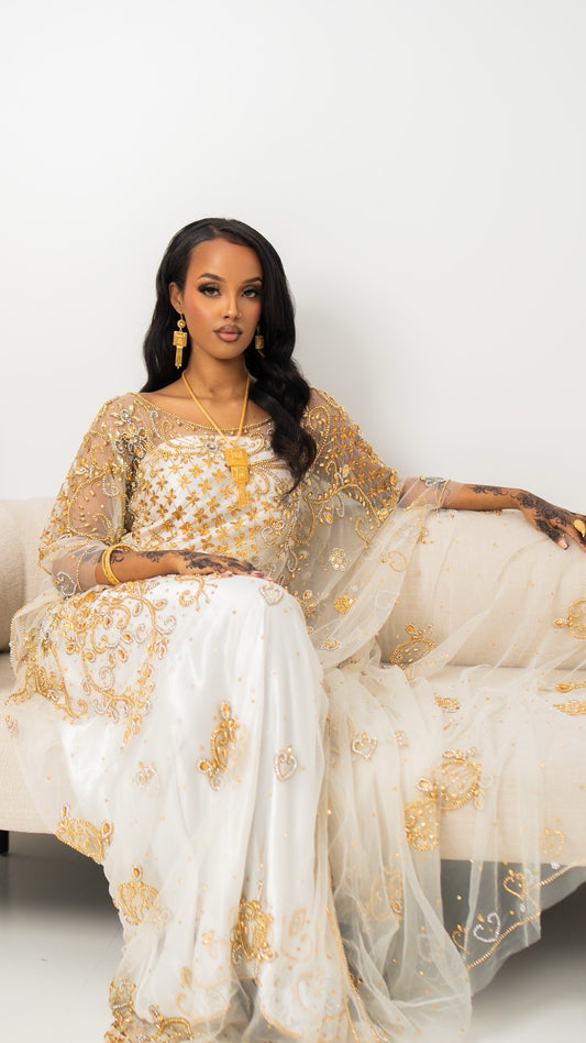 PRE - ORDER Dahab & Xariir Bridal Lace Dirac -  White & Gold