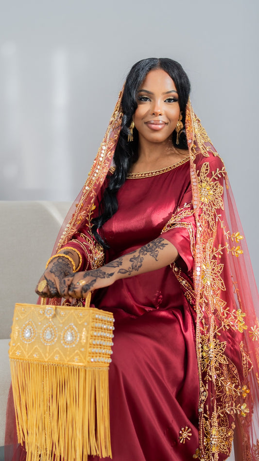 PRE-ORDER  Ladan Silk Bridal Dirac -  Burgundy & Gold