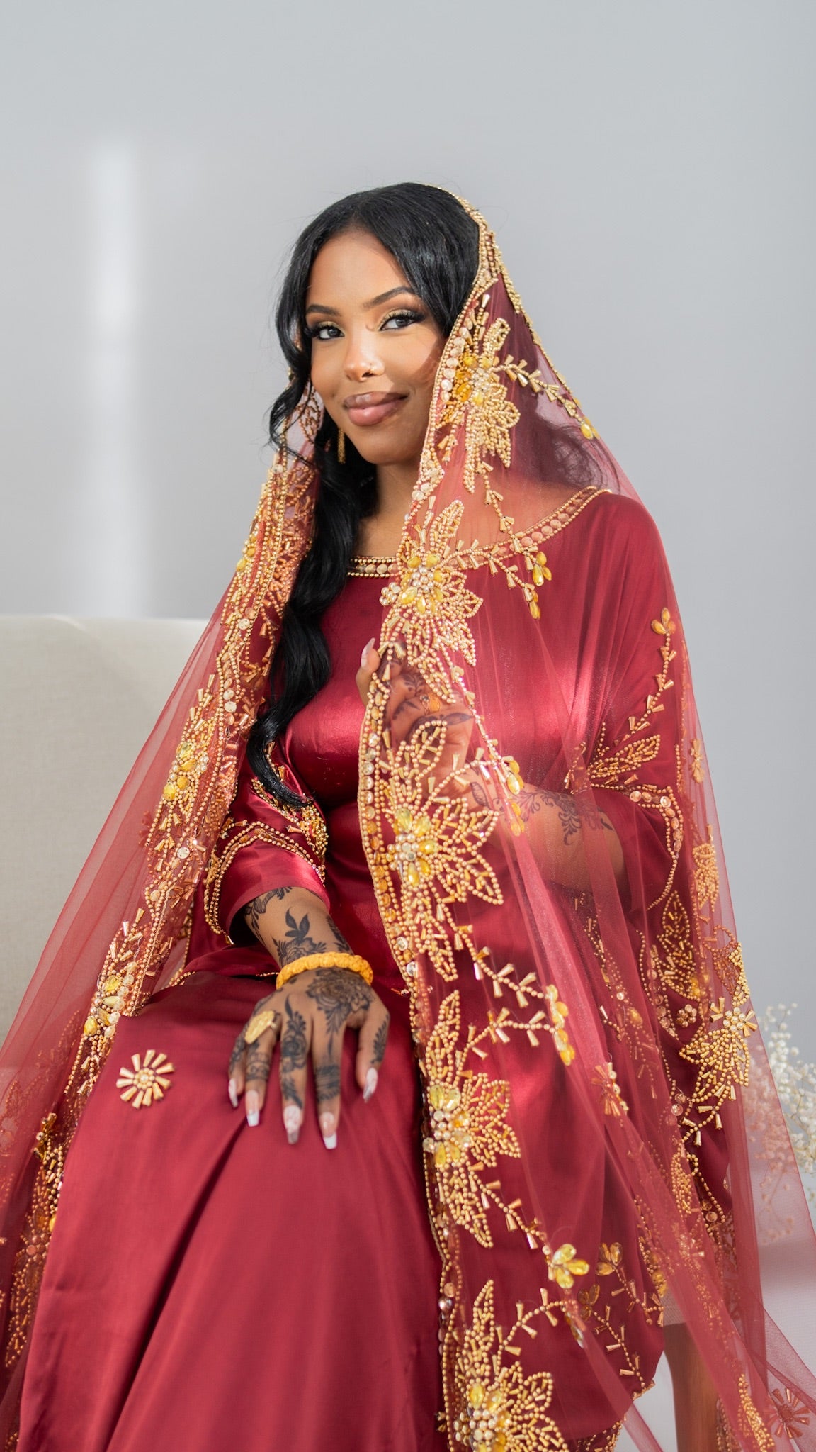 PRE-ORDER  Ladan Silk Bridal Dirac -  Burgundy & Gold